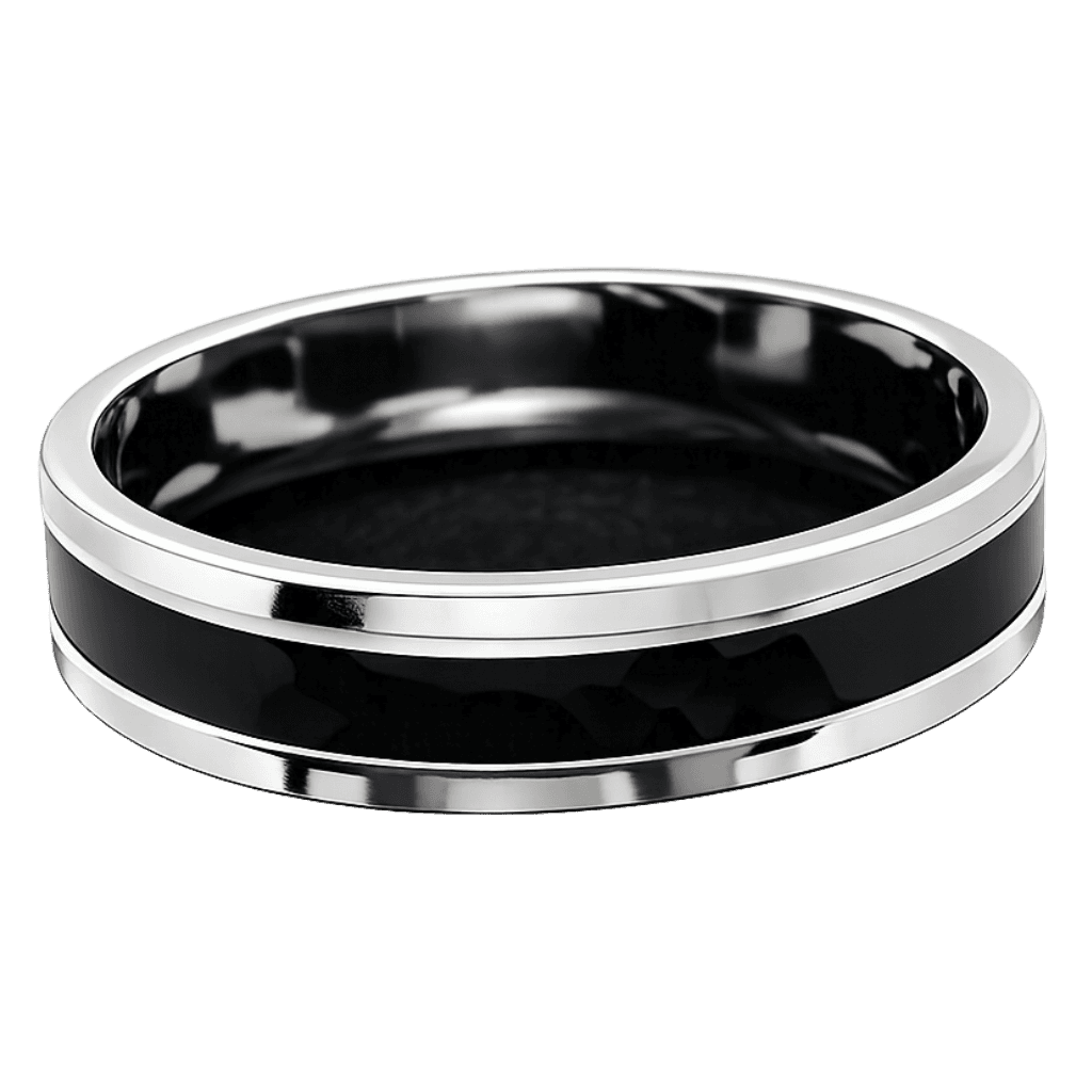 Aliança Ônix Prata Em Aço Inox