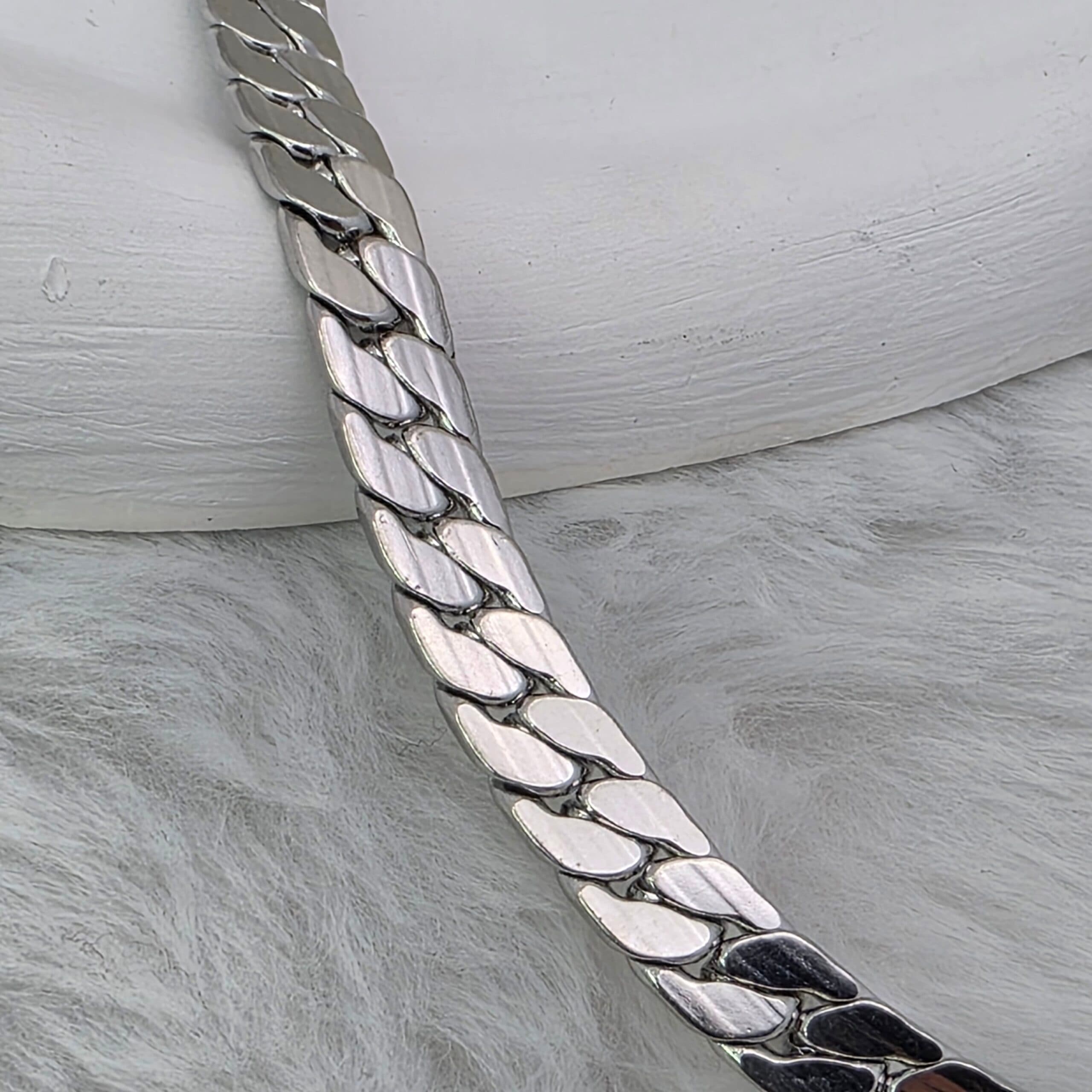 Corrente grumete achatada grossa 60cm - Aço Inox - Prata