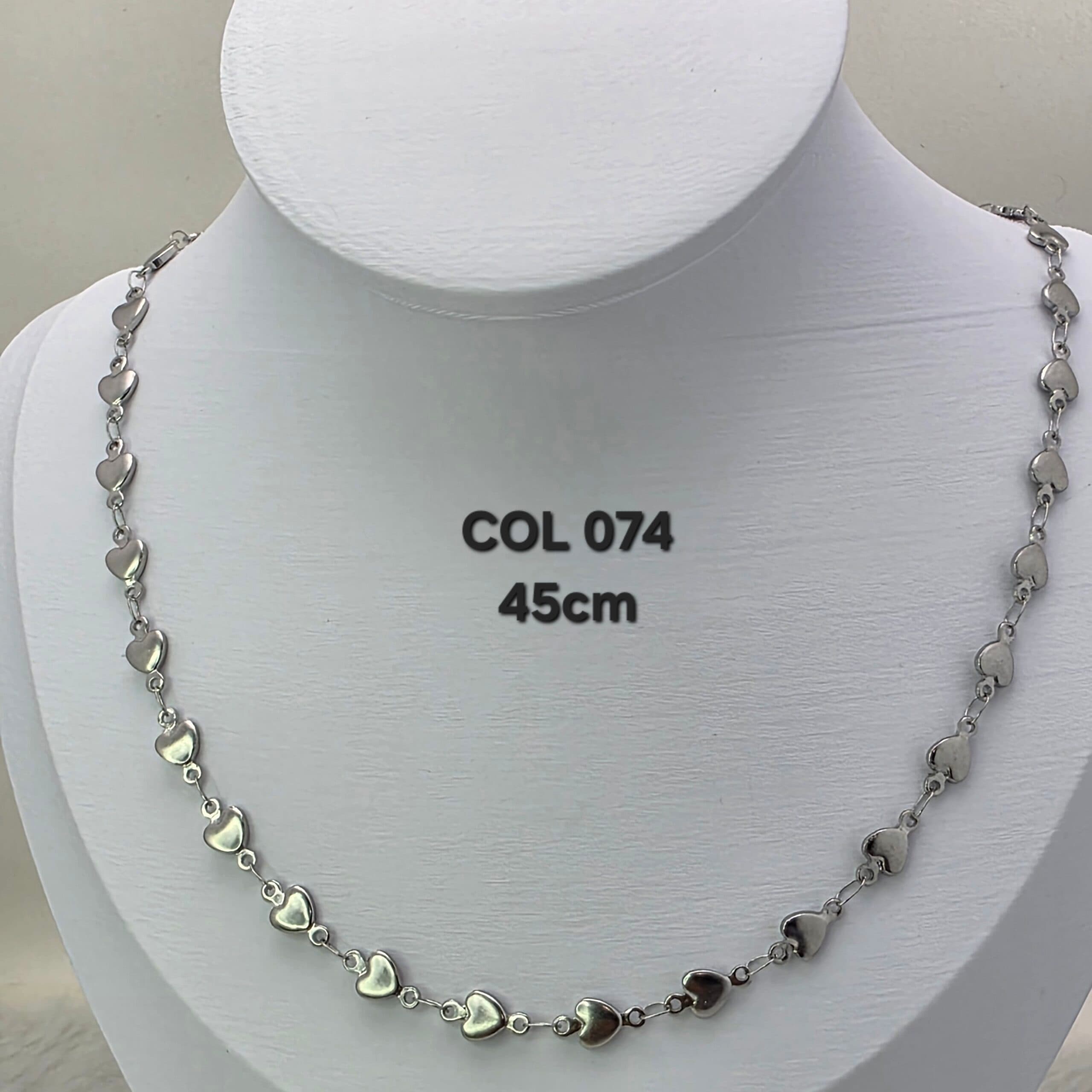 Colar de Corações Prata 45 cm em Aço Inoxidável 316L