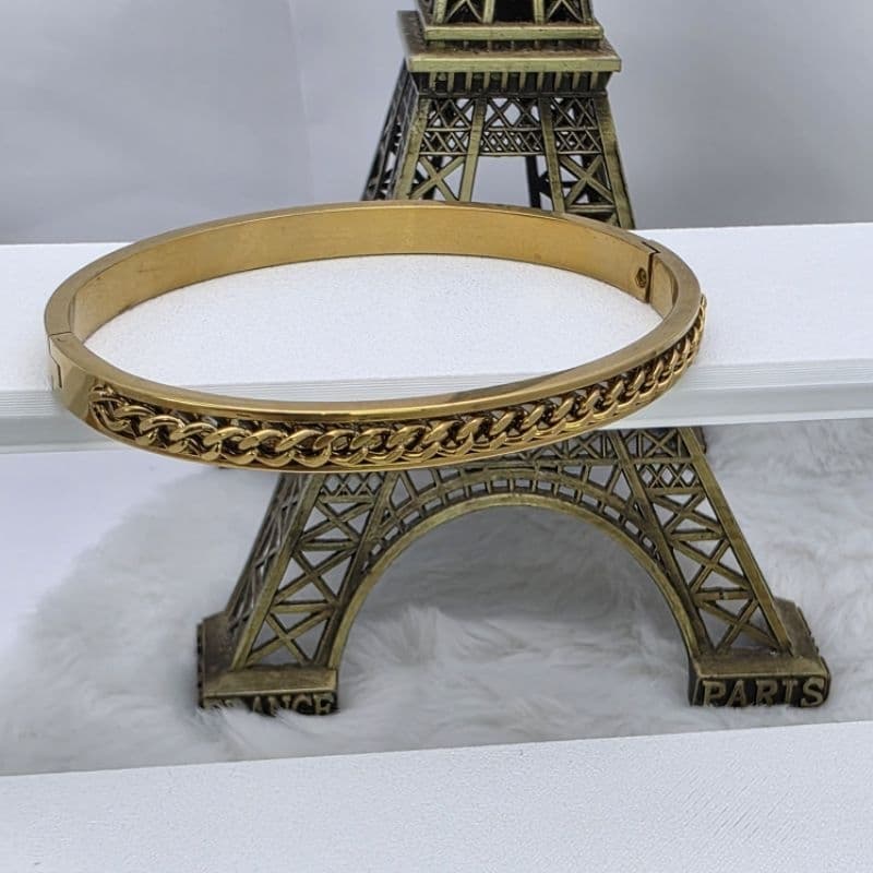Bracelete Monaco Feminino | Aço Inox 316L | Dourado Corrente Luxo Elegante