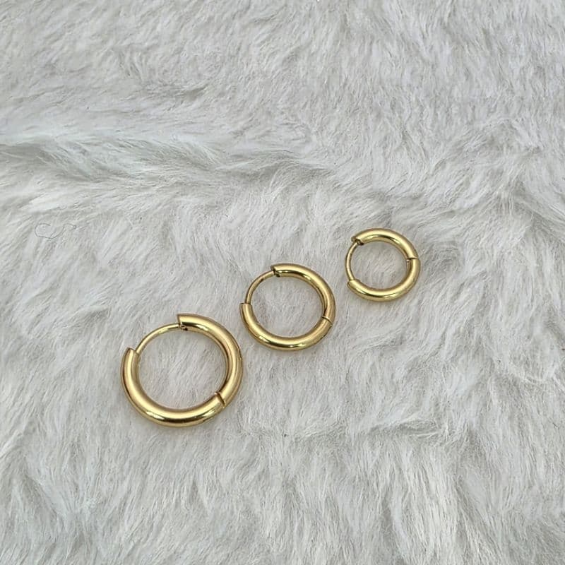 Trio Aura Argolas Femininas Aço Inox 316L Dourado ou Prata 3 Tamanhos