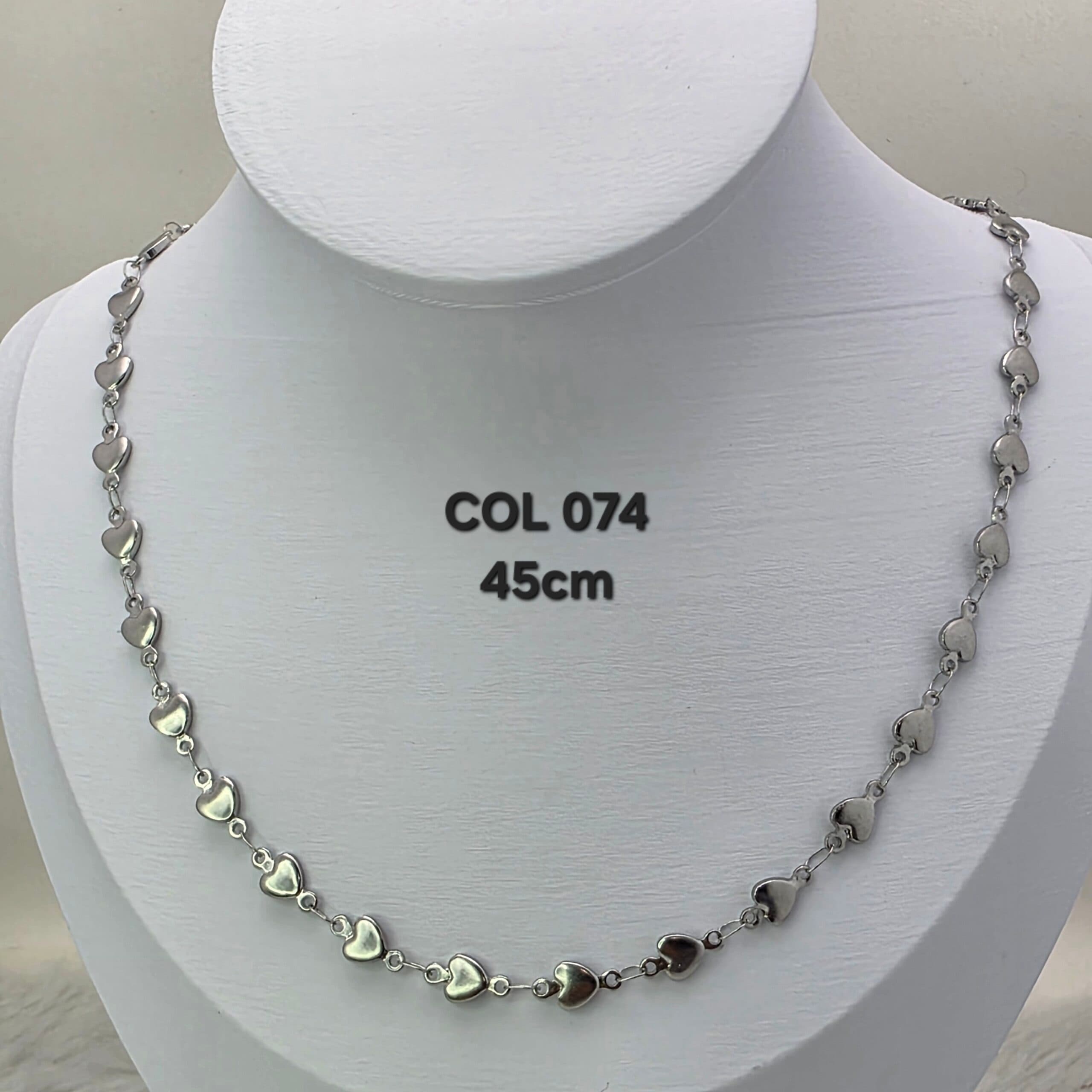 Colar de Corações Prata 45 cm em Aço Inoxidável 316L