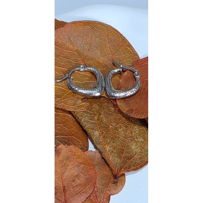 Argola  Texturizada Formato Gota (Vicenza) Prata | Aço Inox 316l