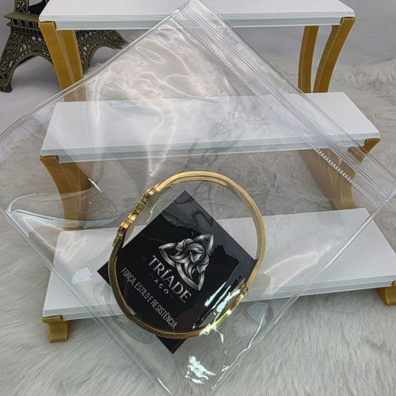 Bracelete Alhambra Trevo Preto | Aço Inox 316L | Banho PVD Dourado