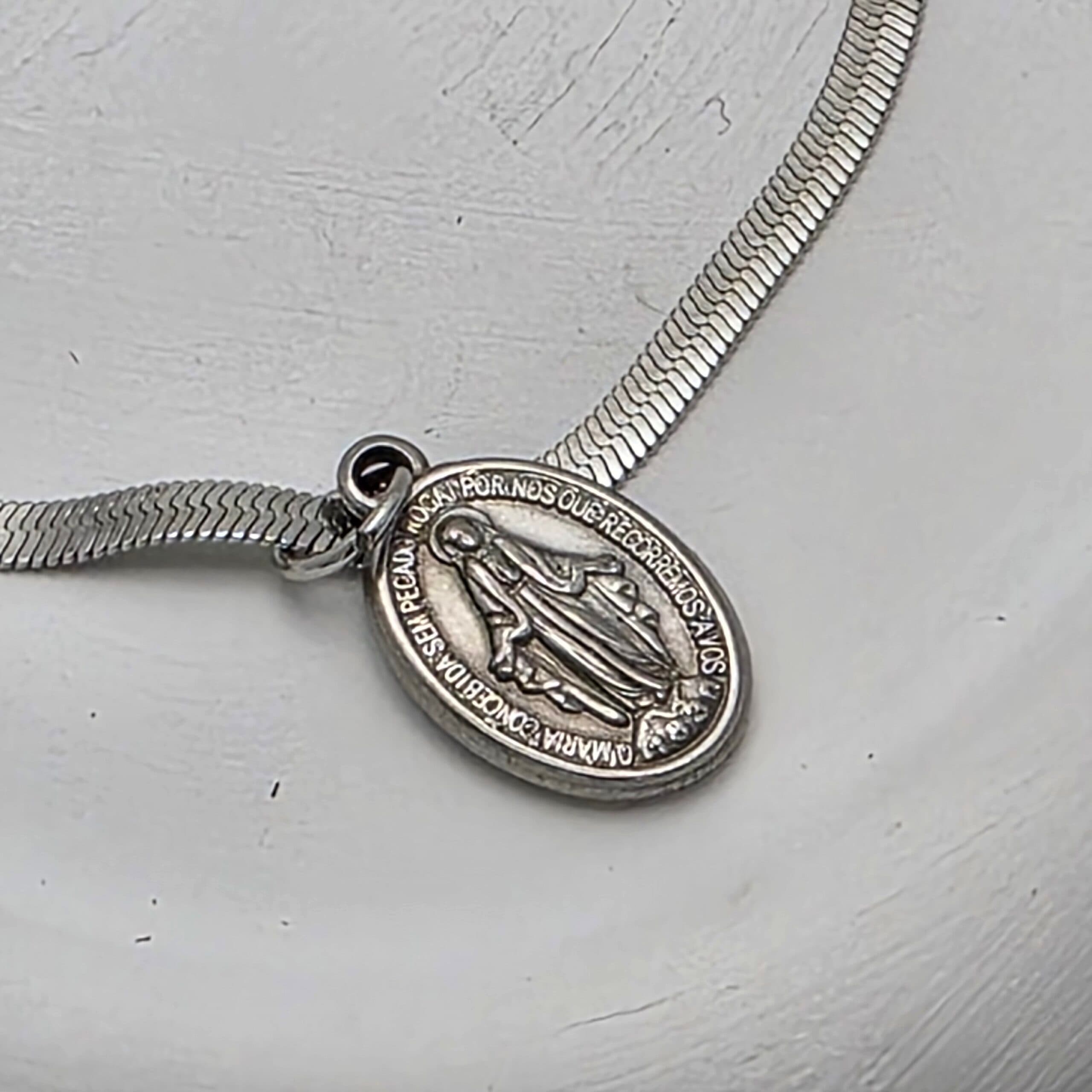 Pulseira Snake com Medalha de Nossa Senhora das Graças | Aço Inoxidável 316L