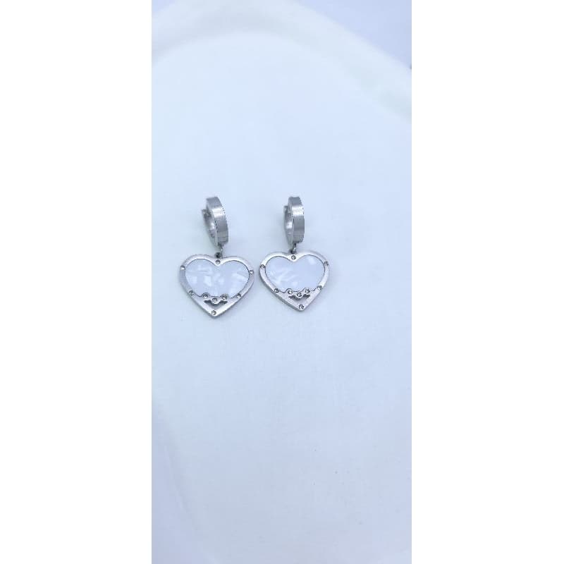 Brinco Coração em Madrepérola com Strass em Aço Inoxidável 316L