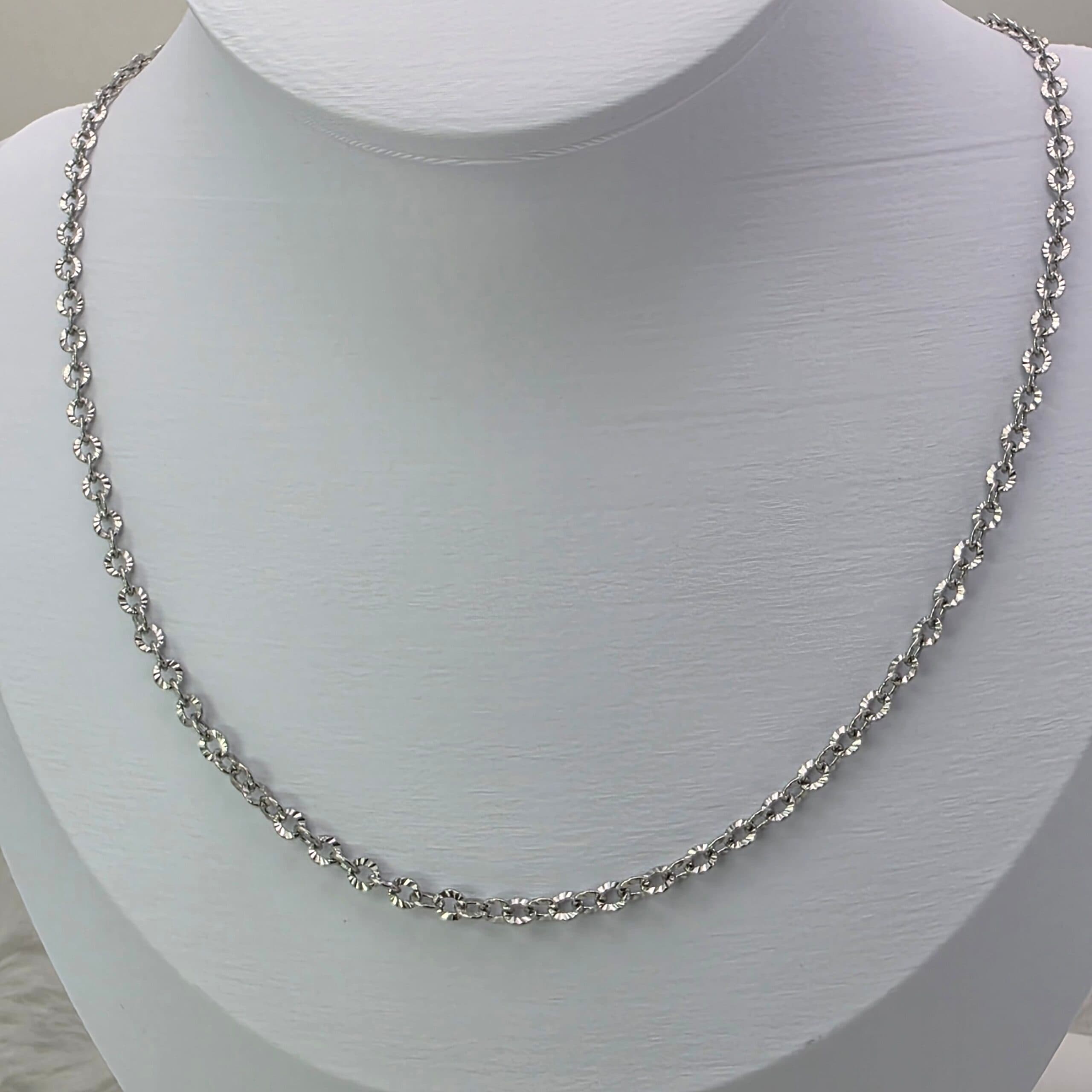 CORRENTE ELO DIAMANTADO  - AÇO INOX - PRATA - 60cm