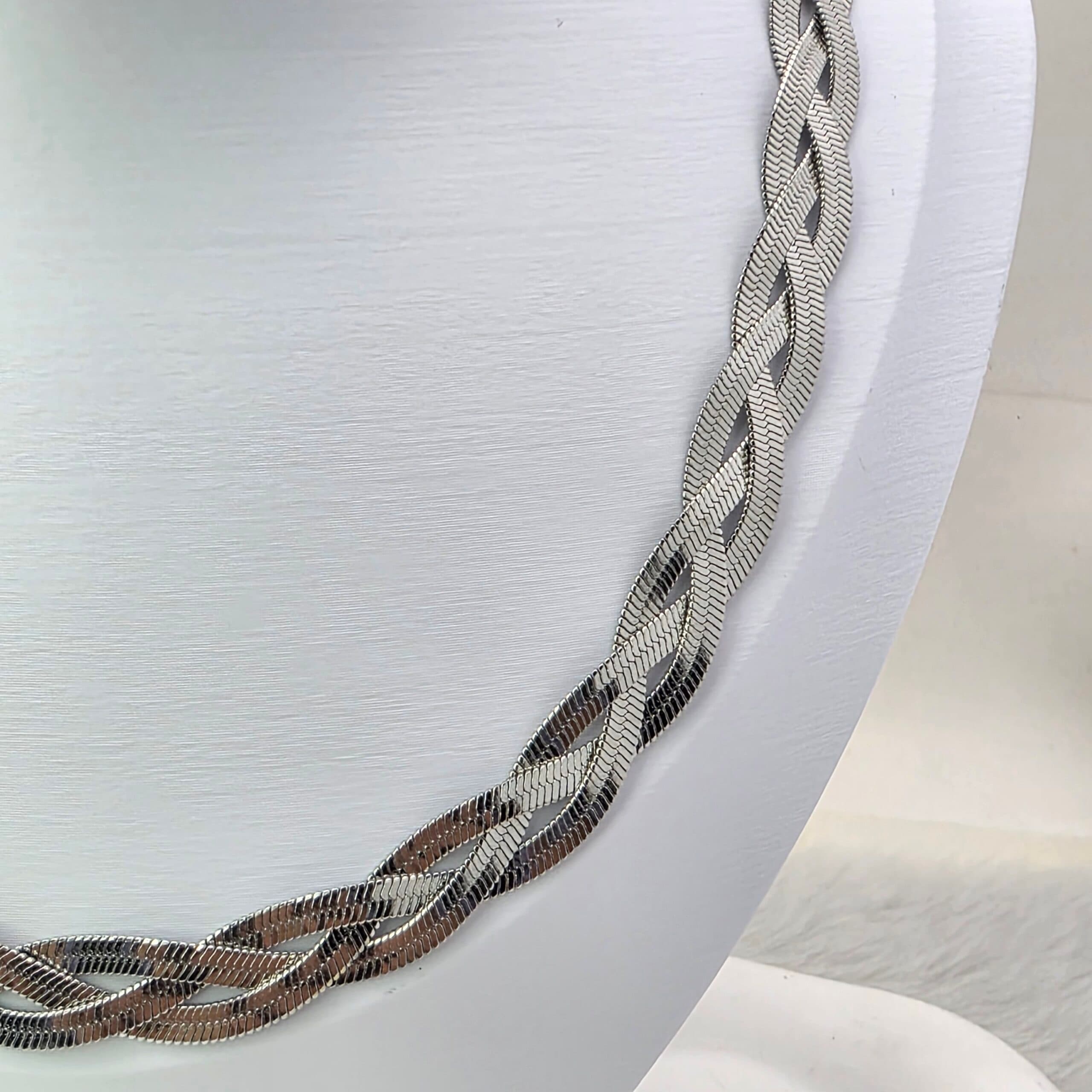COLAR MALHA SNAKE TRIPLA ENTRELAÇADA  - PRATA -  AÇO INOX  -  45 + 5 cm