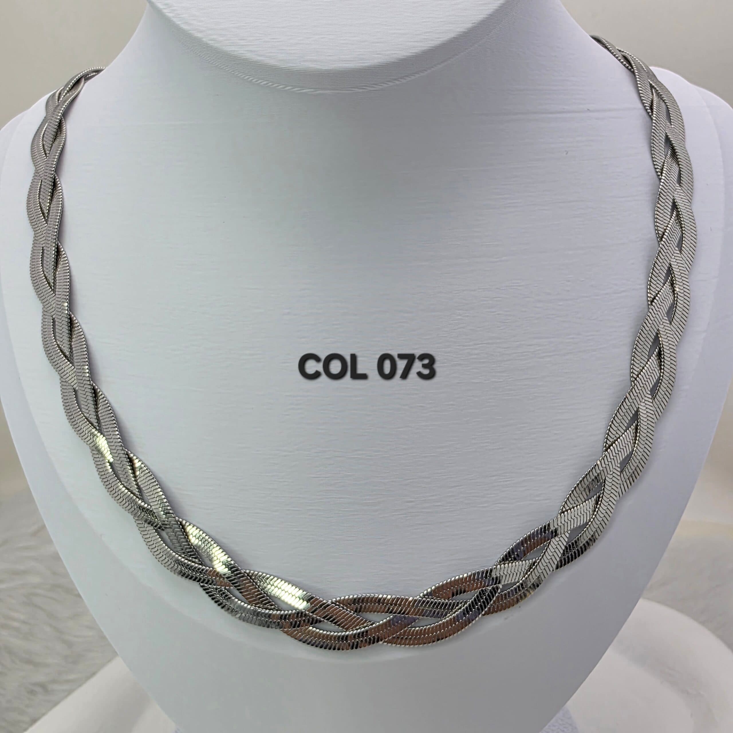 COLAR MALHA SNAKE TRIPLA ENTRELAÇADA  - PRATA -  AÇO INOX  -  45 + 5 cm