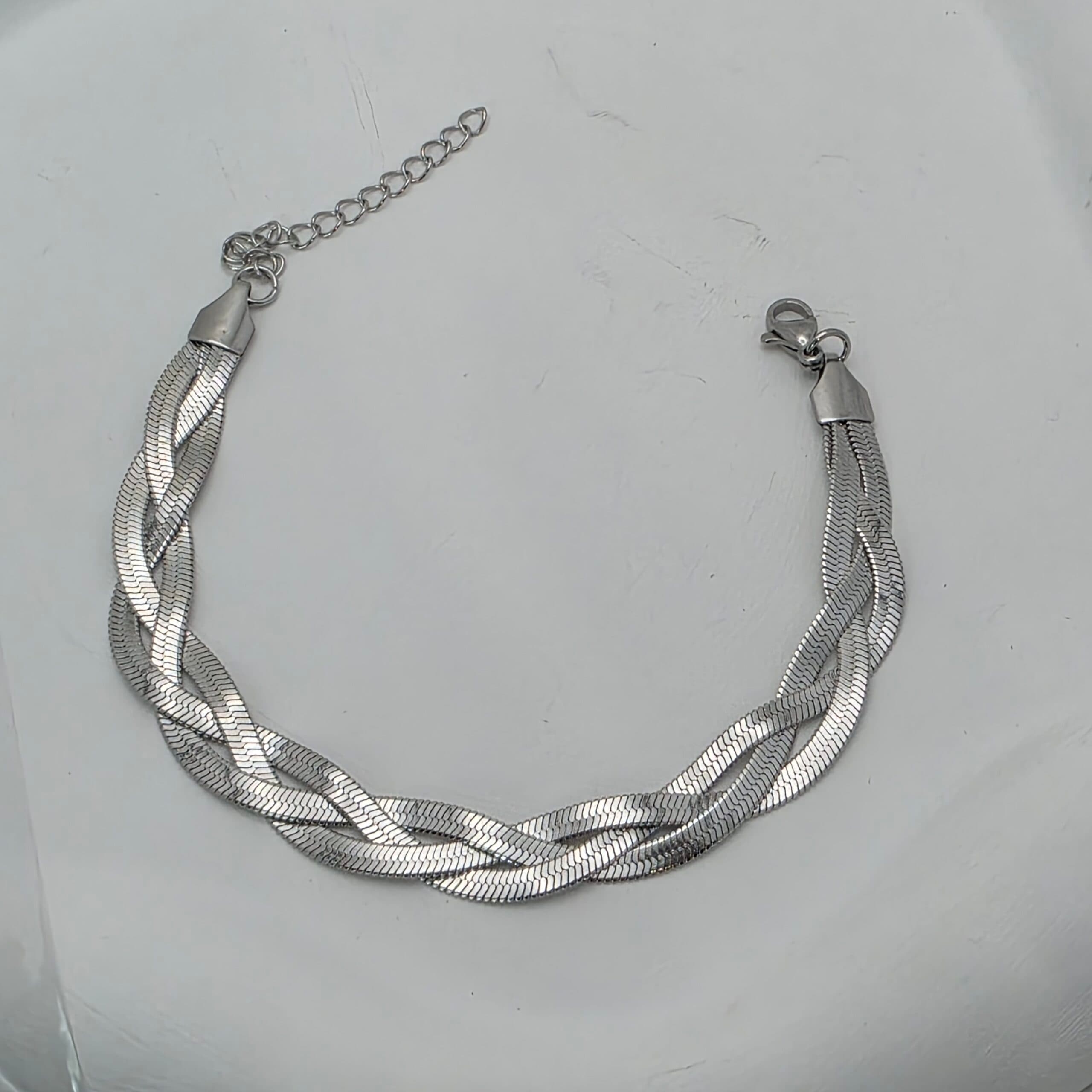 Pulseira Snake Trançada Tripla em Aço Inoxidável 316L - Prata