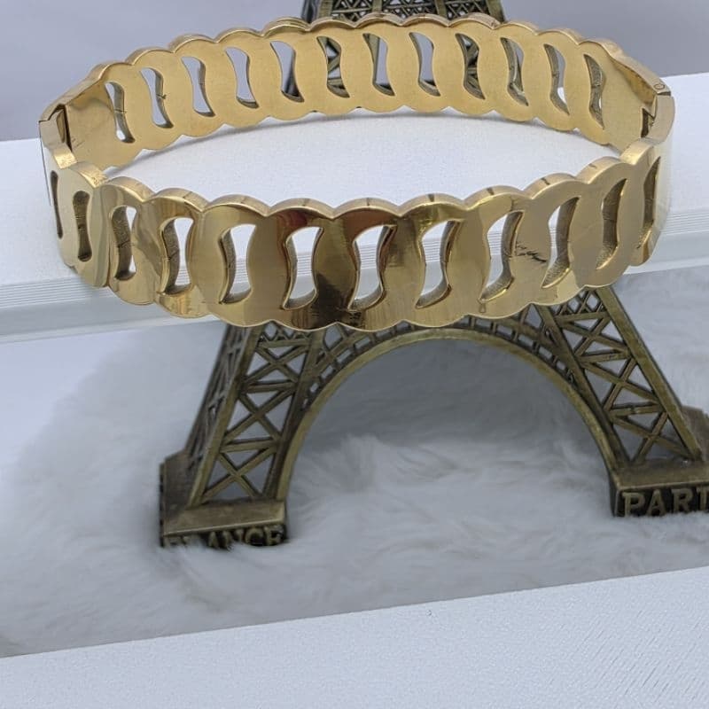 Bracelete Versailles Feminino Dourado | Aço Inox 316L | Luxo Elegante Vazado