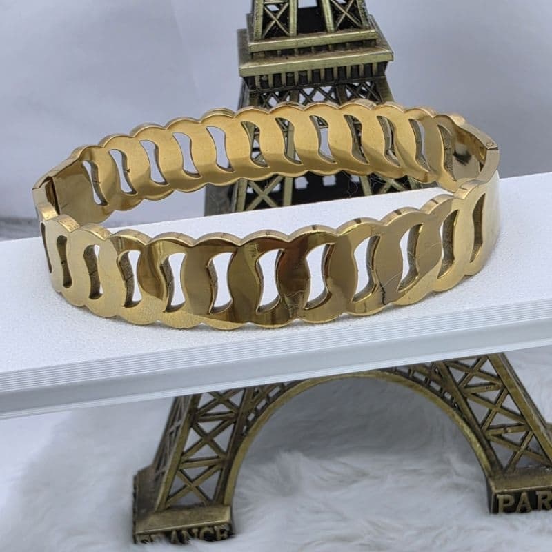 Bracelete Versailles Feminino Dourado | Aço Inox 316L | Luxo Elegante Vazado