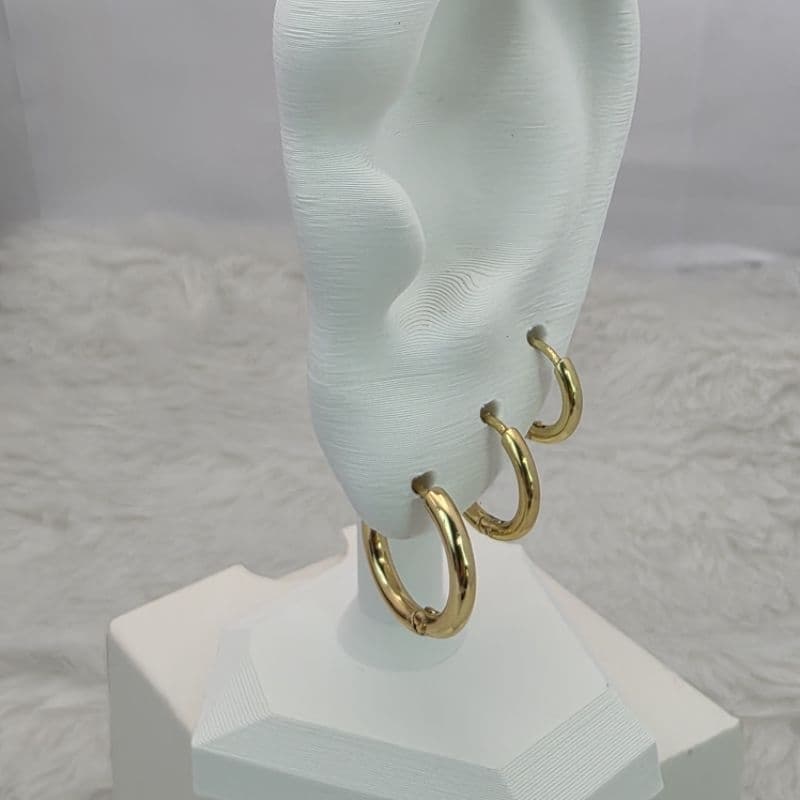 Trio Aura Argolas Femininas Aço Inox 316L Dourado ou Prata 3 Tamanhos