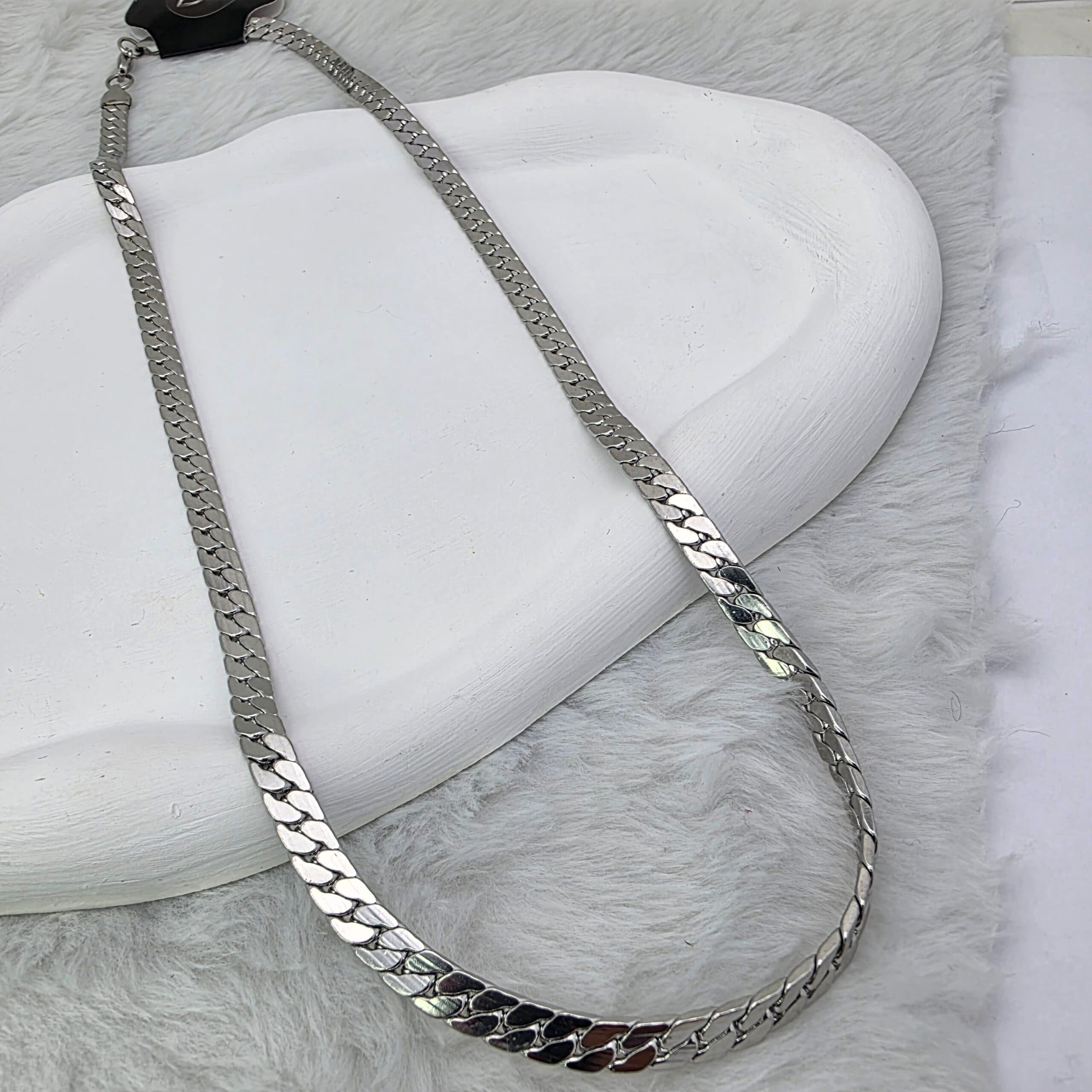 Corrente grumete achatada grossa 60cm - Aço Inox - Prata