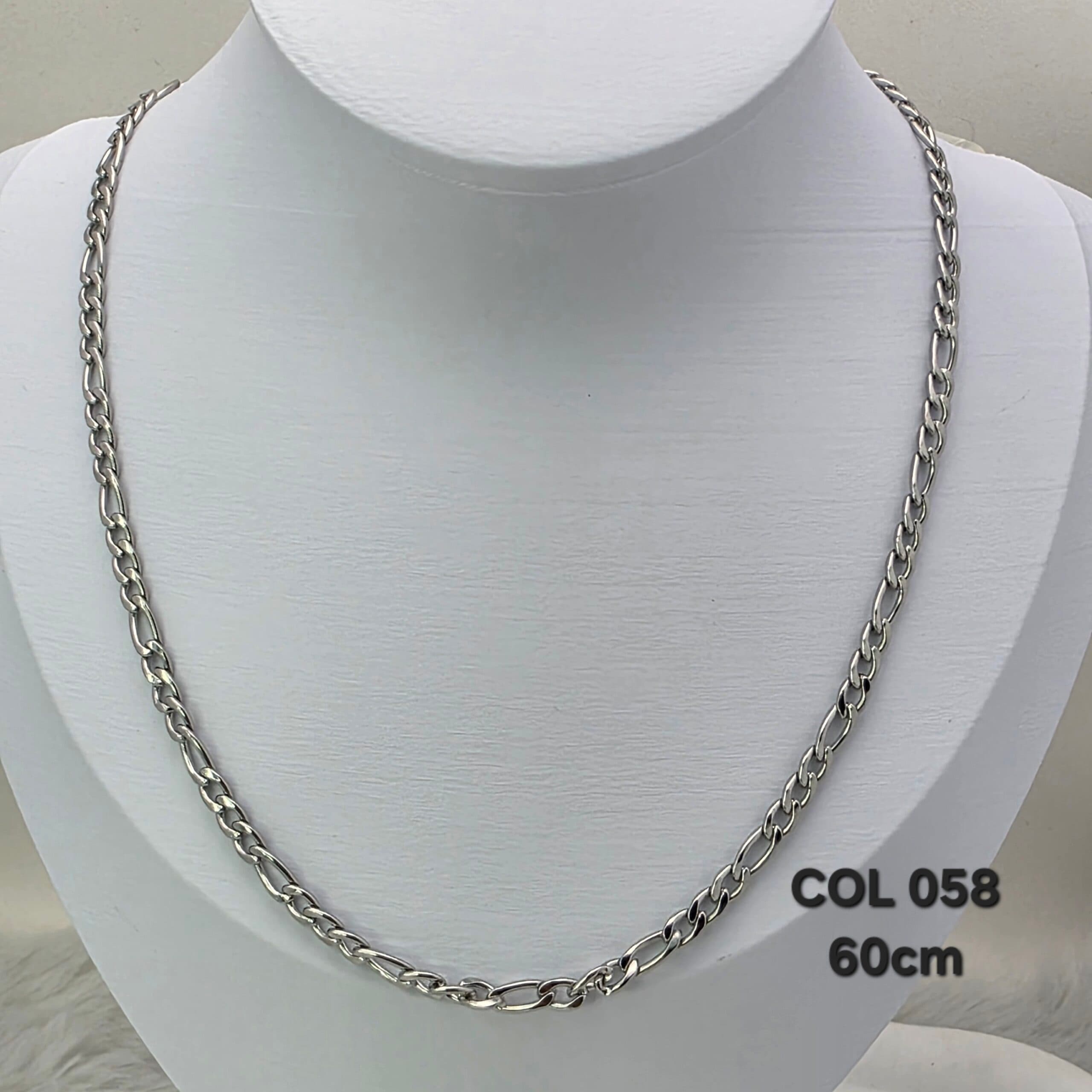 Colar Fígaro Prata 60 cm em Aço Inoxidável 316L (1,2mm)