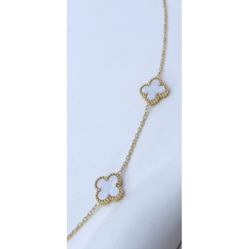 Colar Alhambra Trevo Branco Madrepérola | Aço Inox 316L | Banho PVD Dourado