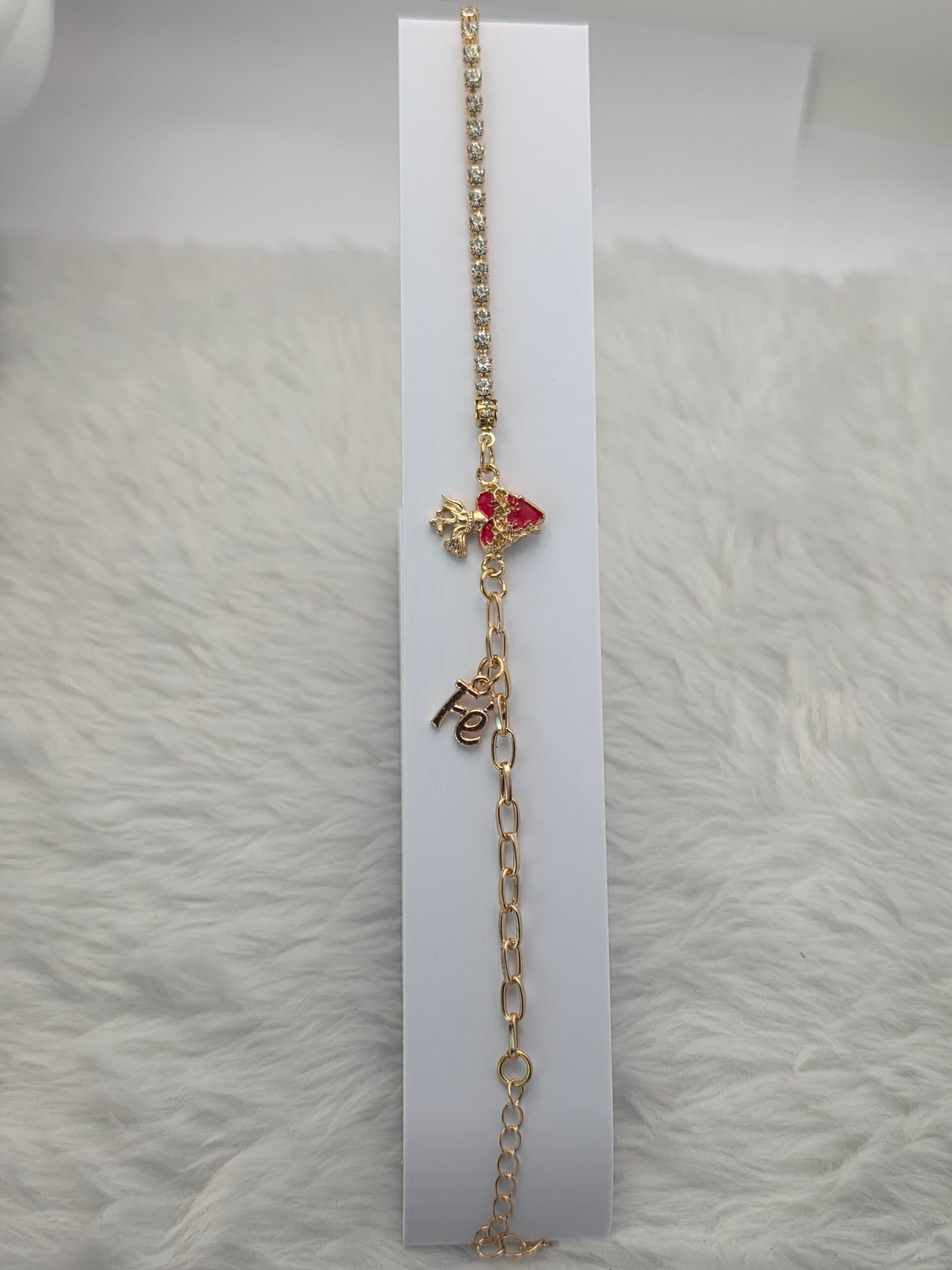 Pulseira Sagrado Coração de Jesus Dourada com Riviera em Aço Inoxidável | Tríade Aço