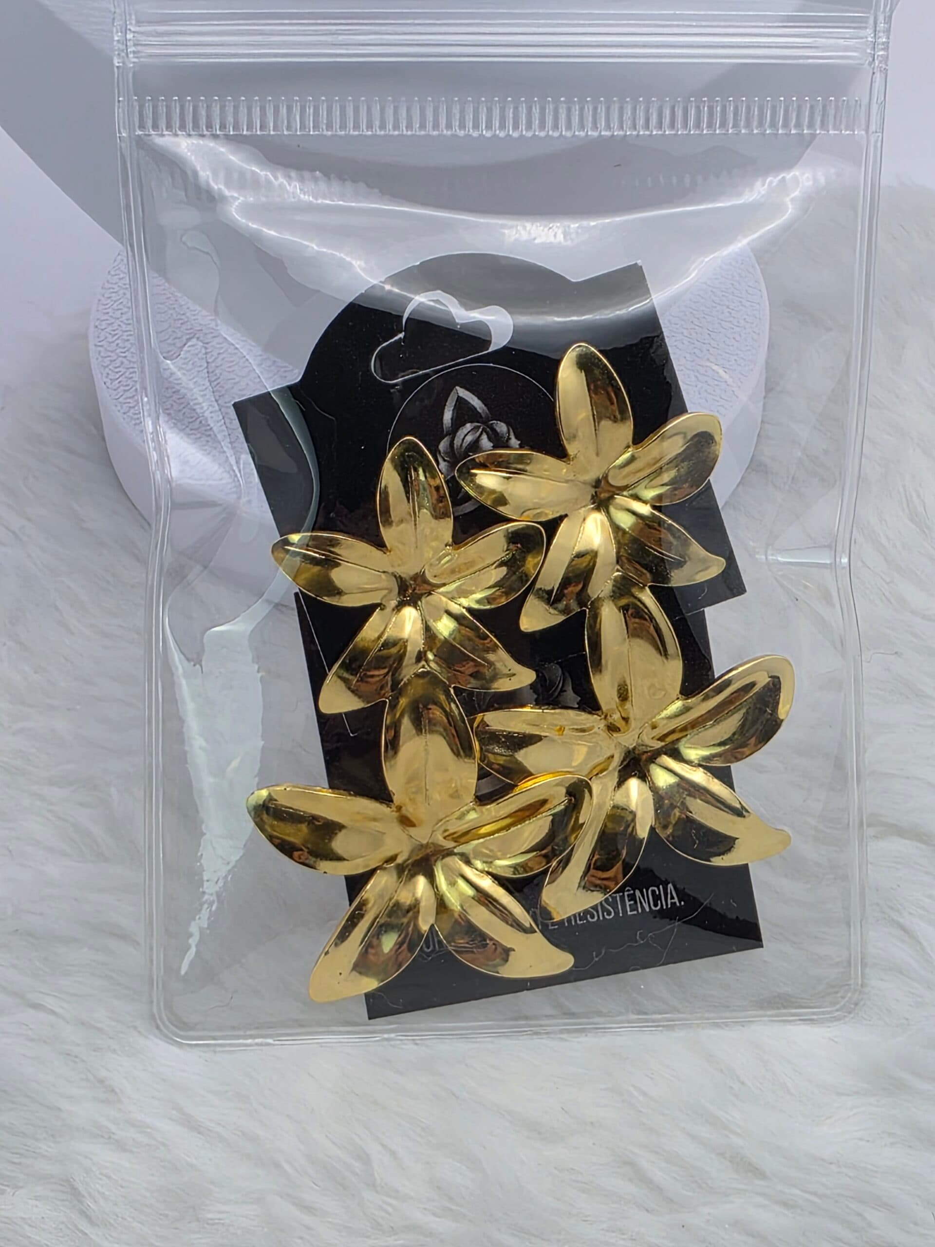 Brinco Flor de Hibisco Duplo Dourado em Aço Inoxidável | Tríade Aço
