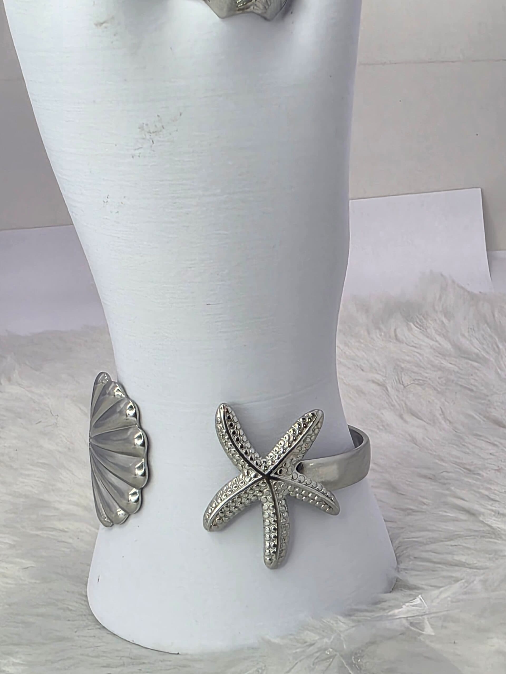 Bracelete Concha e Estrela-do-Mar em Aço Inoxidável | Tríade Aço