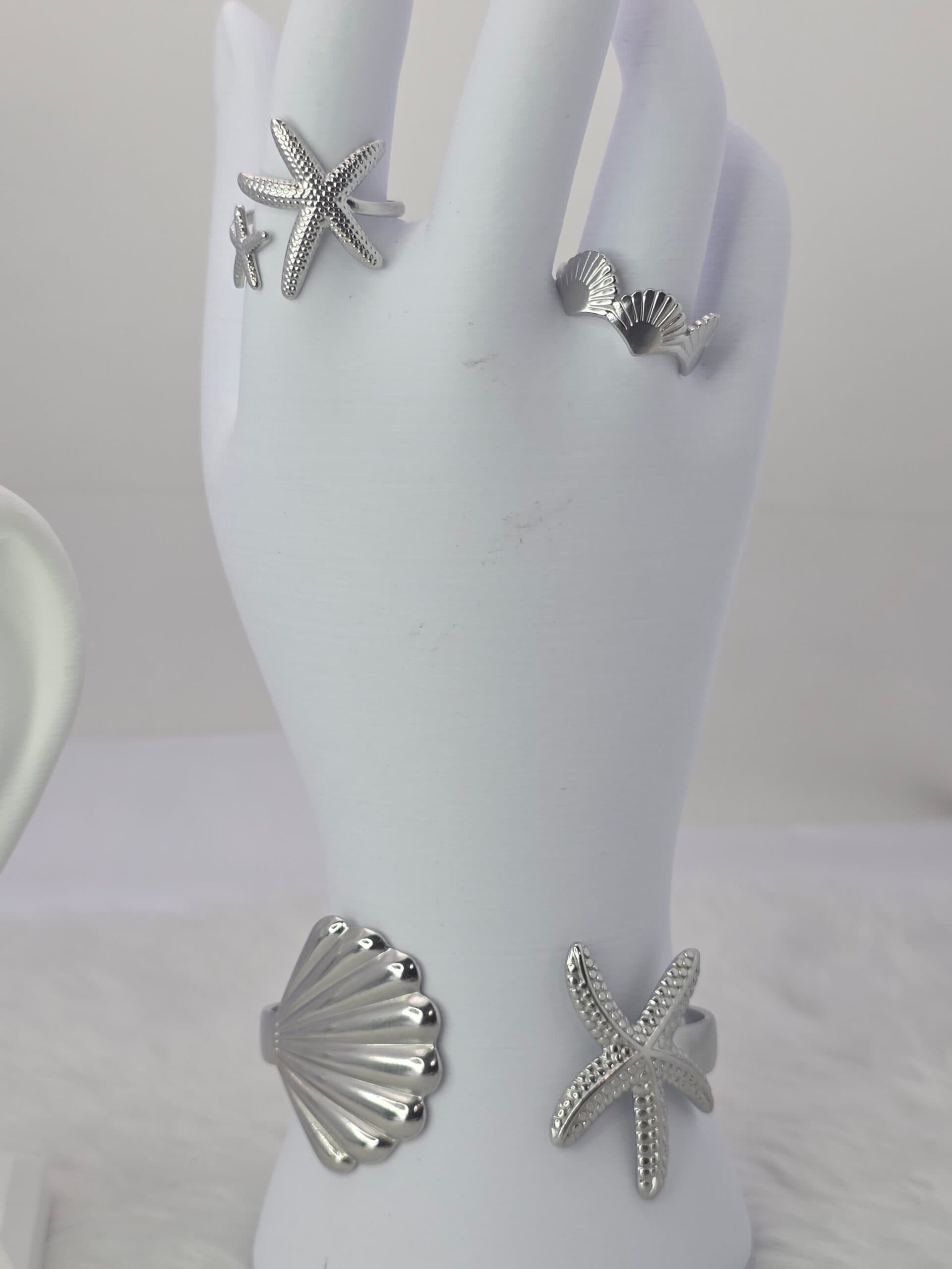 Bracelete Concha e Estrela-do-Mar em Aço Inoxidável | Tríade Aço