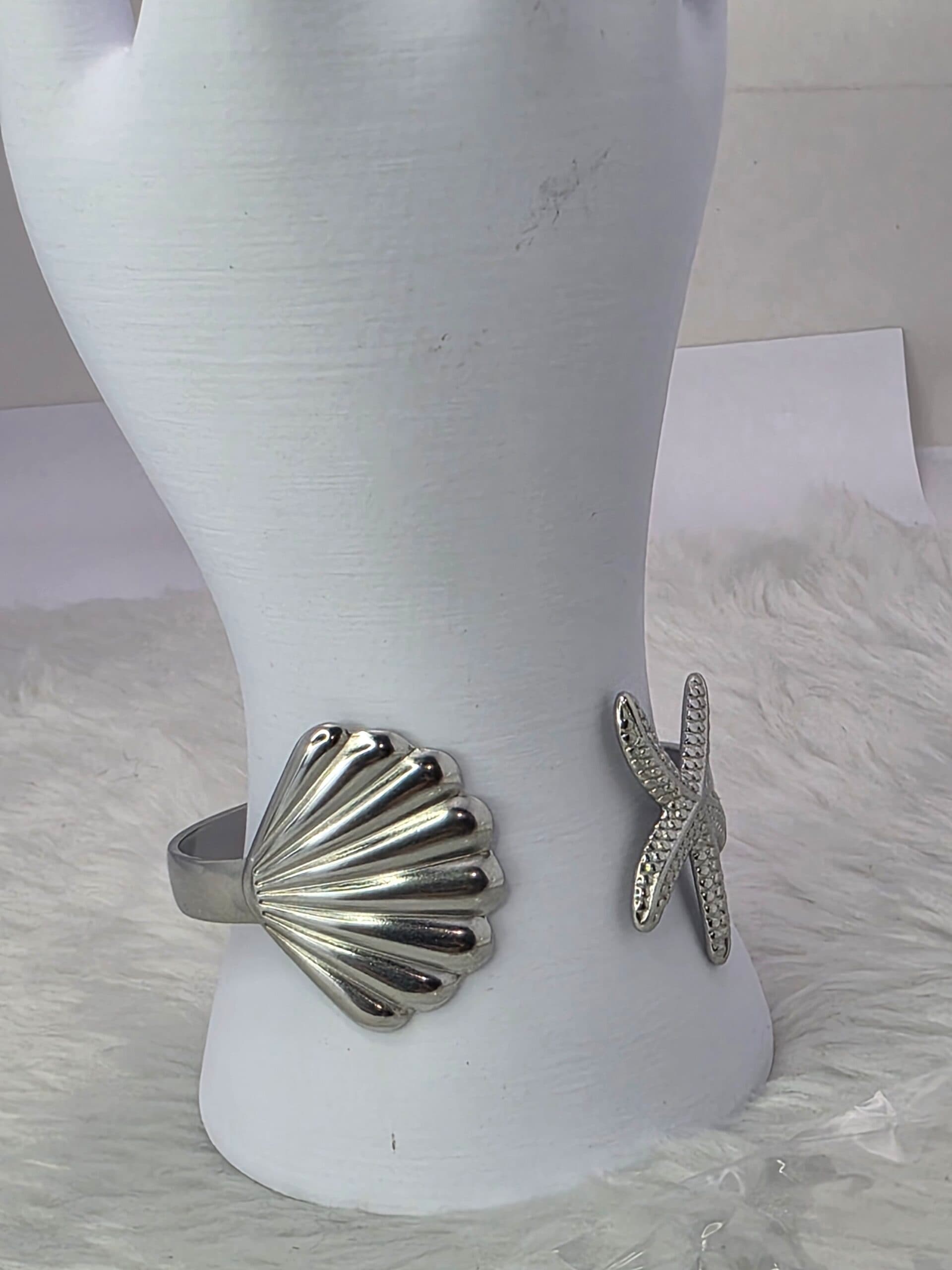 Bracelete Concha e Estrela-do-Mar em Aço Inoxidável | Tríade Aço