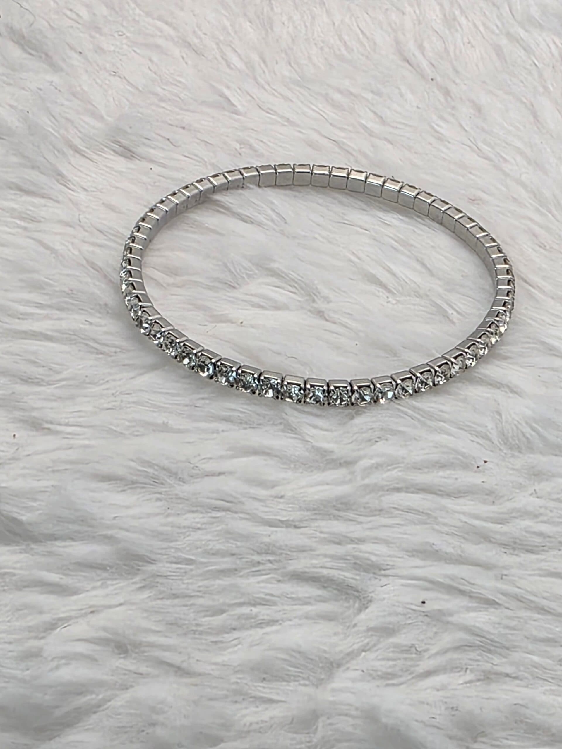 Pulseira Riviera Prateada com Pedras Cristal em Aço Inoxidável | Tríade Aço