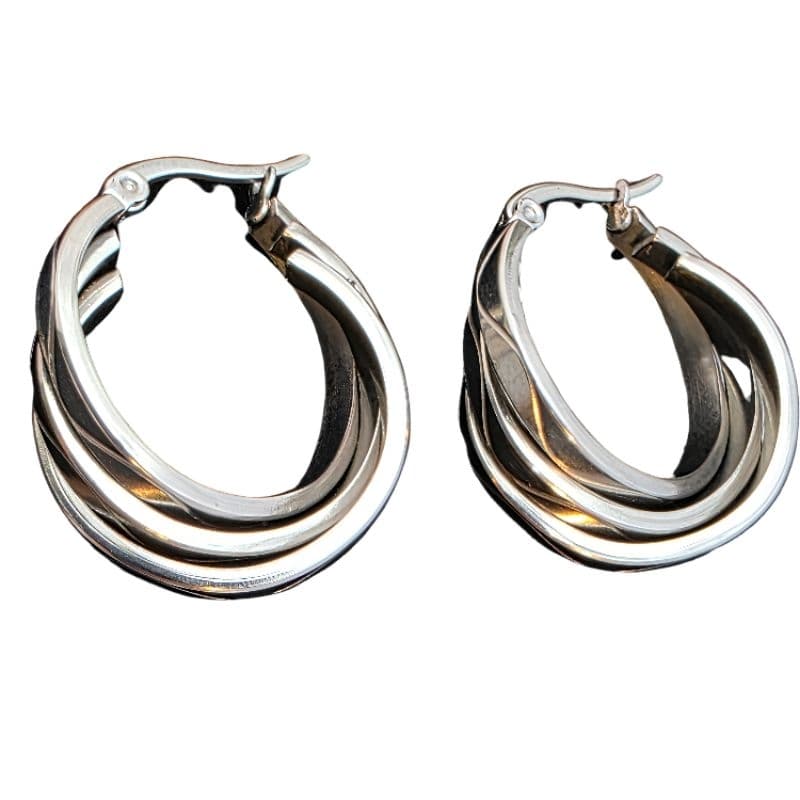 Argola Tripla Splendore Feminina - Prata ou Dourada | Aço Inox 316L Entrelaçada Luxo Antialérgica