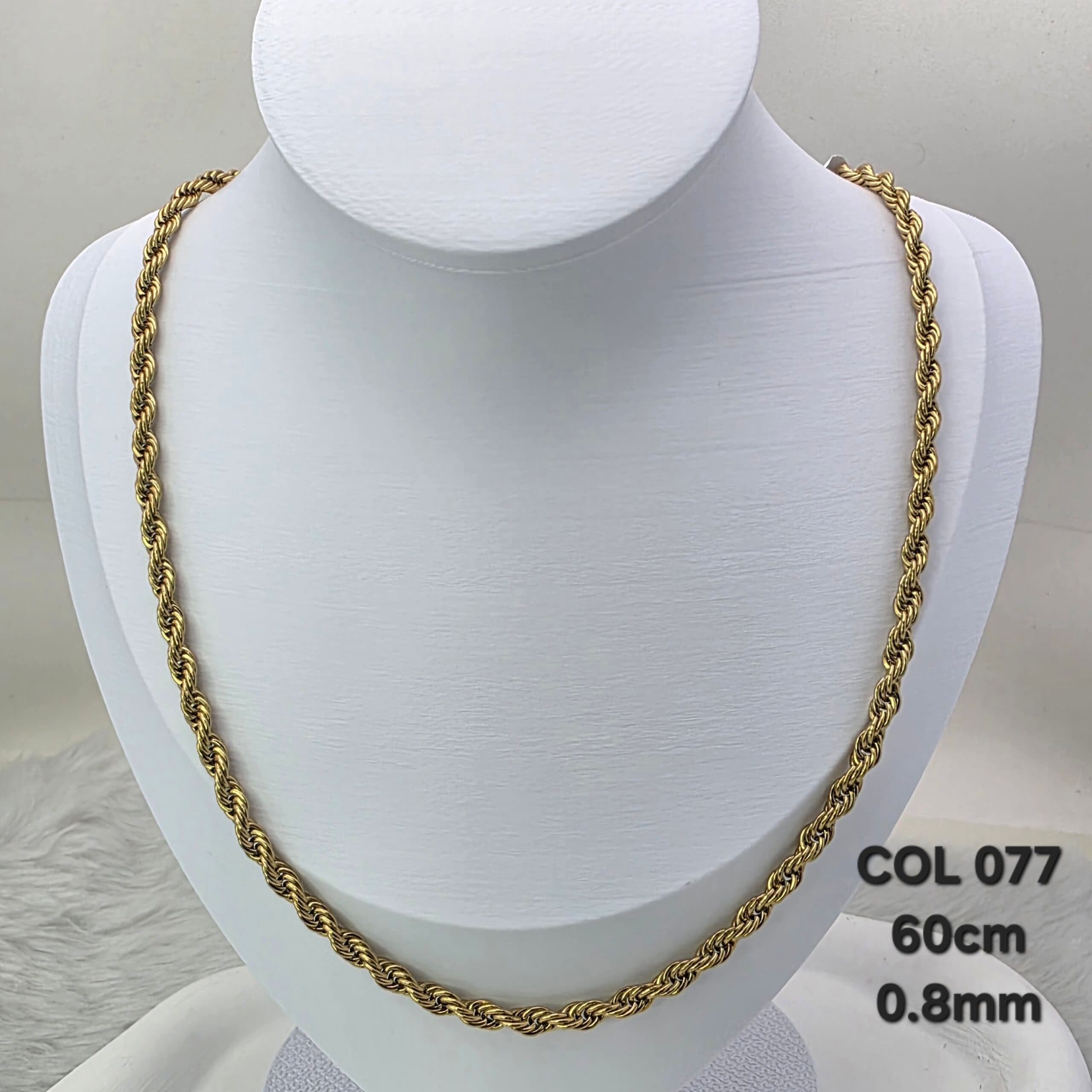 Corrente Baiana (Corda) Dourada 60 cm em Aço Inoxidável 316L - 0,8mm