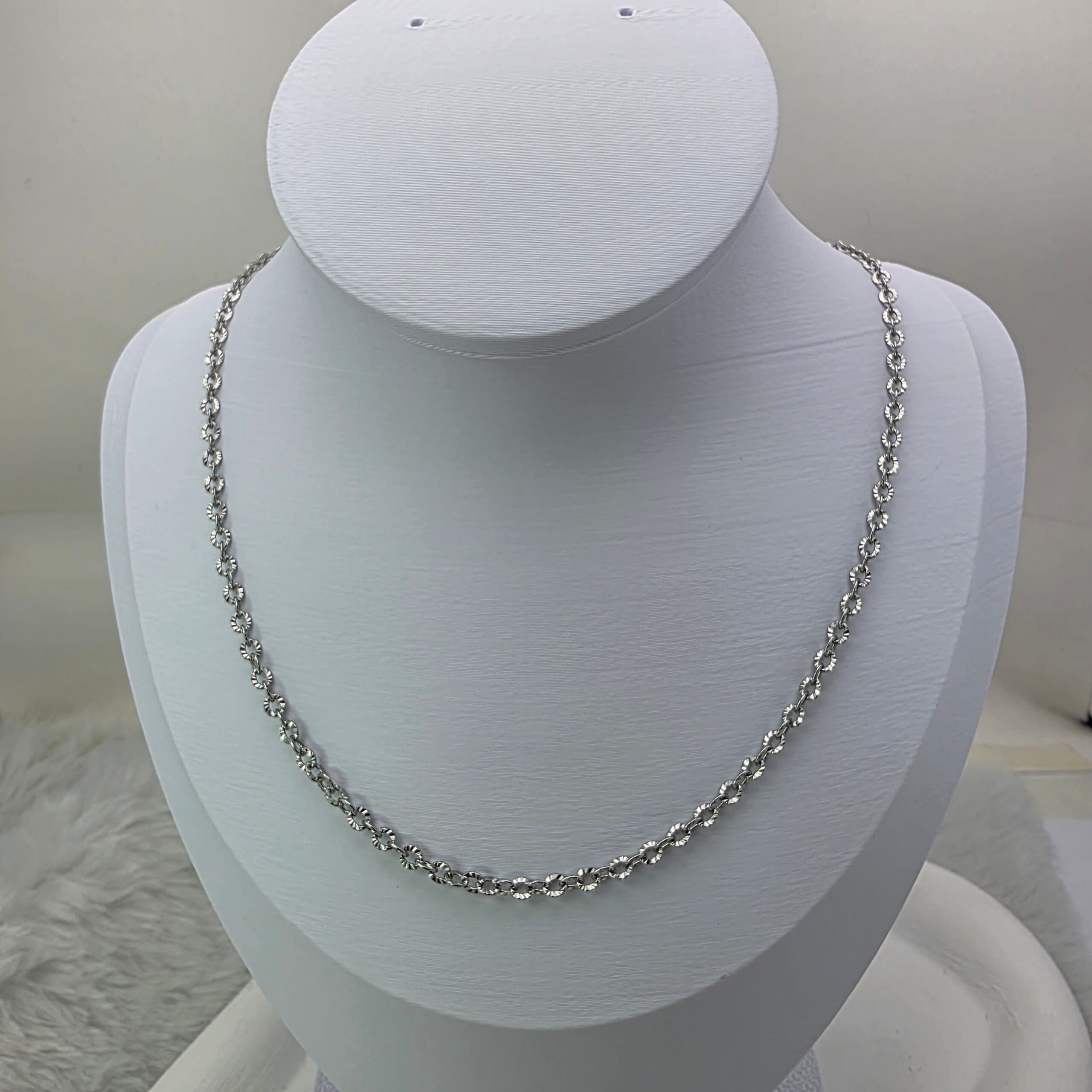 CORRENTE ELO DIAMANTADO EM AÇO INOX 316L - PRATA - 45cm
